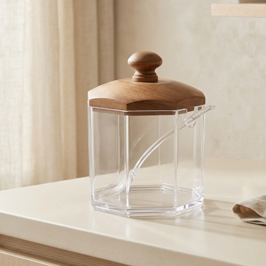 Acrylic Sugar Bowl With Wooden Lid